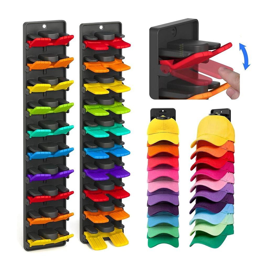 Built-In Spring Clips Hat Display Rack Strong Adhesive Multi-layer Baseball Caps Organizer Holds 10 Caps Sturdy Cap Hanger