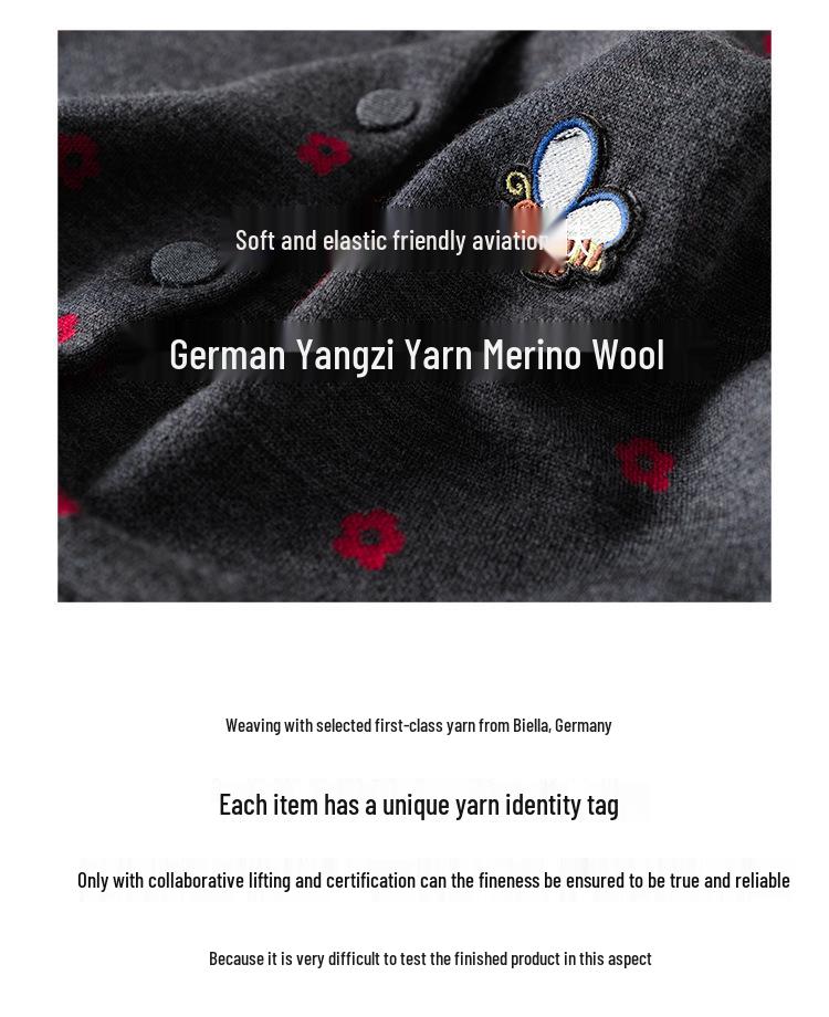 Xiao He Women's Fine-Spun Wool Cardigan with Small Floral Pattern for Spring/Autumn 2026