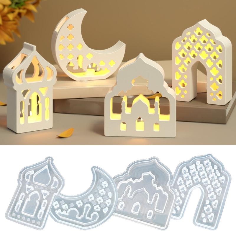 House Moon Shape Silicone Molds for Candle Holder Gypsum Decoration Silicones Tealight Holder Molds Epoxy Resin Molds