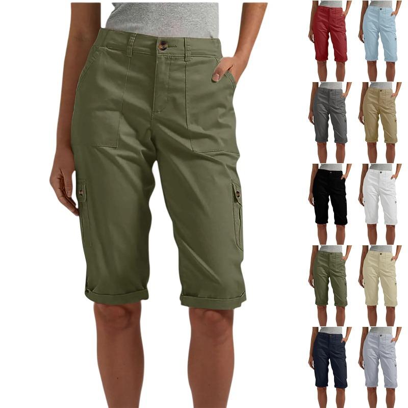Women's Stylish Cargo Shorts Spring Summer Casual Fashion Solid Color Pocket Overalls Slim Straight Leg Five Quarter Pants
