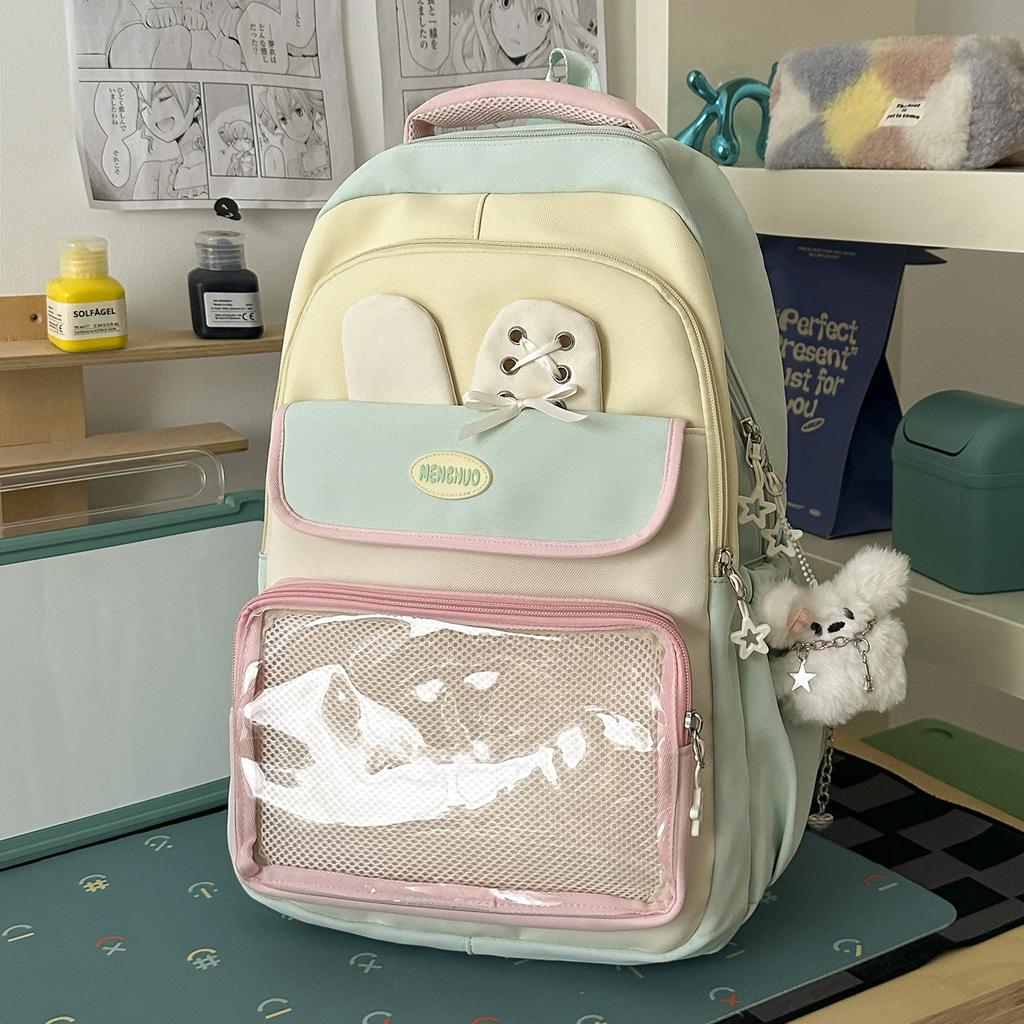 Schoolbag Cream Light Pink Ins Wind High Value School Bag Female Sweet Junior High School Pain Backpack Lightweight Large Capacity Backpack