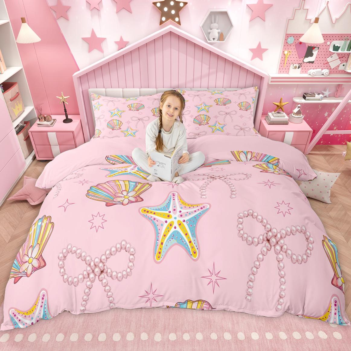 

Homewish Мультяшний Набір Підковдри з Морськими Тваринами для Дітей Хлопчиків Дівчаток, Набір для Ліжка з Китом Восьминогом Морською Зіркою, Набір Підковдри з Морською Рибою Крабом US K 264x229cm 3pcs&set