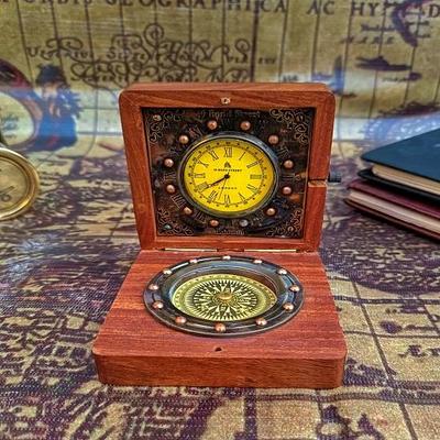 Wood Clock Compass Nautical Desk Table Top Clocks Engraved Desk Clock-Solid Rose Wood Table Top Clock For Gifts