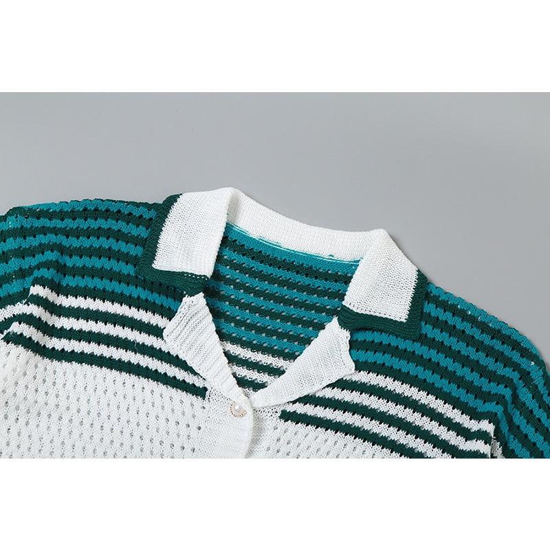 Sommer Damenmode Hohl Revers Top Hohe Taille Shorts Strick Casual Anzug