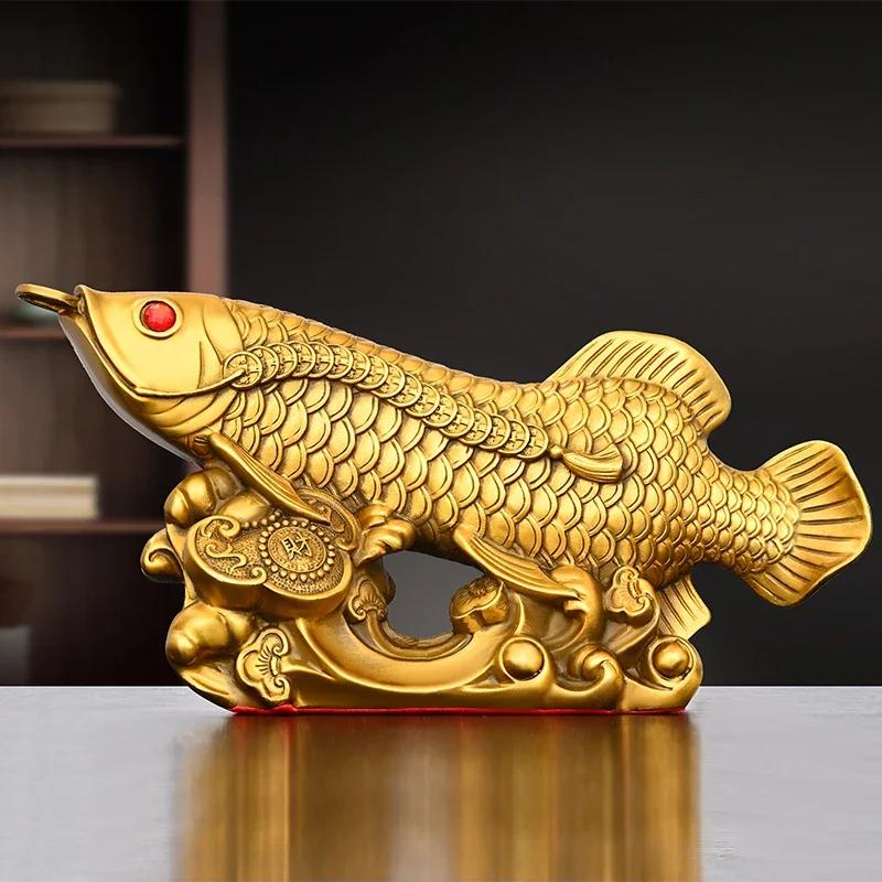 Copper Fish Ornament Golden Dragon Fish Yearly Luck Living Room Office Desktop Decoration