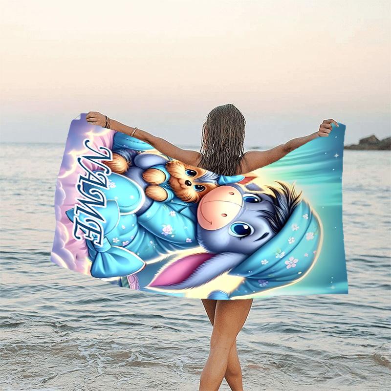 1pc Eeyore1 Beach Towel with Custom Name, Beach/Swimming/Bath/Picnic/Camping Towel, Suitable for Seaside Beaches