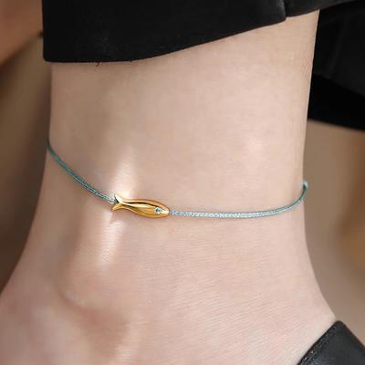 Kadınlar İçin Sevimli Balık Örgülü Halat Bileklikler Bohem Stili Mavi Ve Kırmızı Halat Bacak Ayak Zinciri Yaz Plaj Takısı