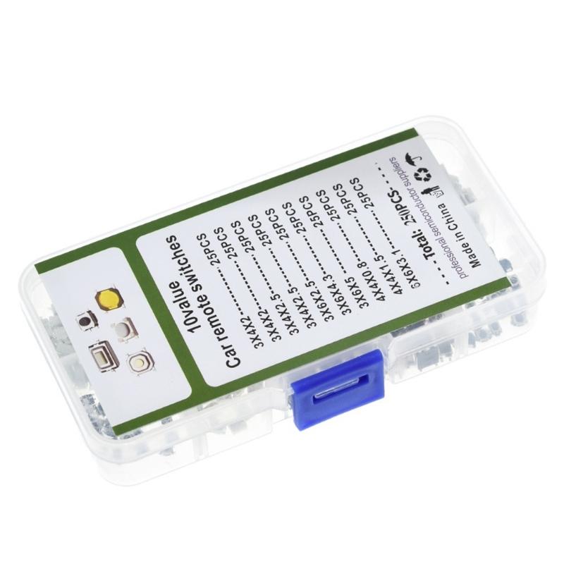250Pcs Touch Microswitches Tactile Button Switches Kit 10 Varieties For Car Key Remote Control Electronics Projects