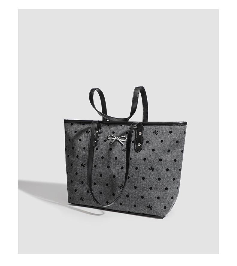 Preppy Bowknot Canvas Tote Bag - Large Casual Shoulder Handbag 2025