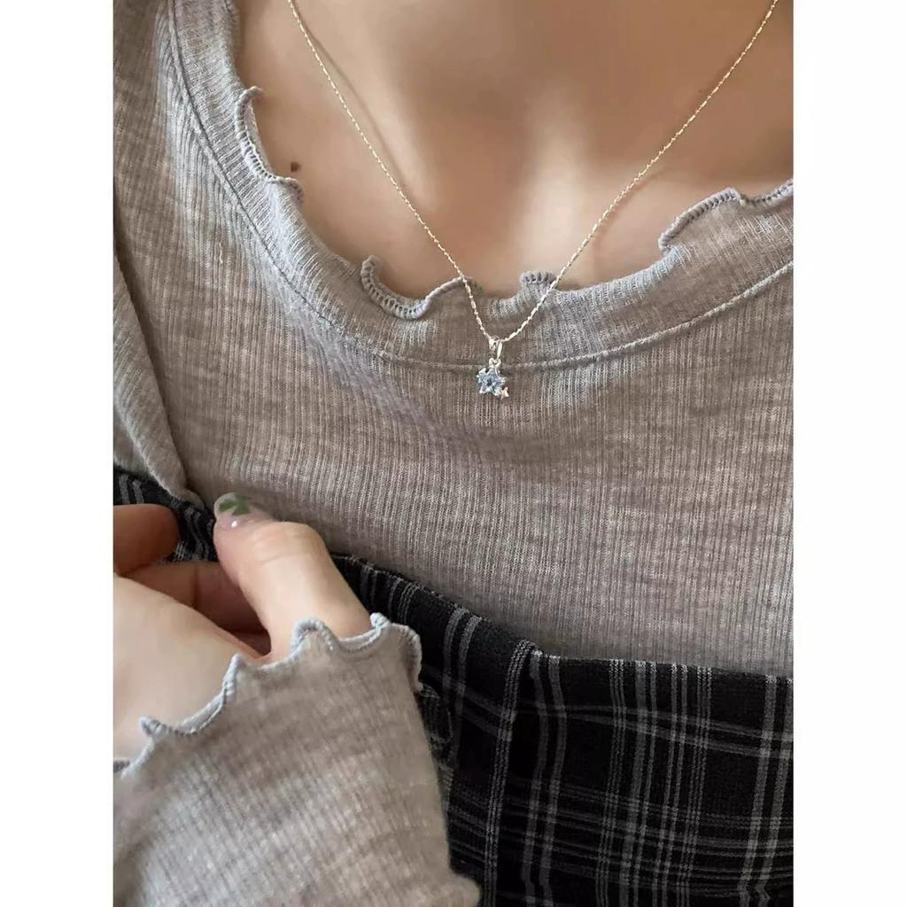 Blue Zircon Star Necklaces For Women Girl Korean Fashion Clavicle Chain New Year Jewelry Gift Party Birthday