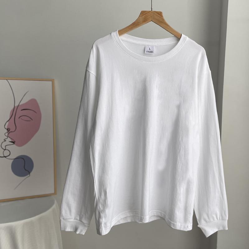 

Hirsionsan свободная базовая футболка с круглым вырезом из 100% хлопка с длинным рукавом женские однотонные универсальные футболки женская мода уличная одежда повседневные топы M белый