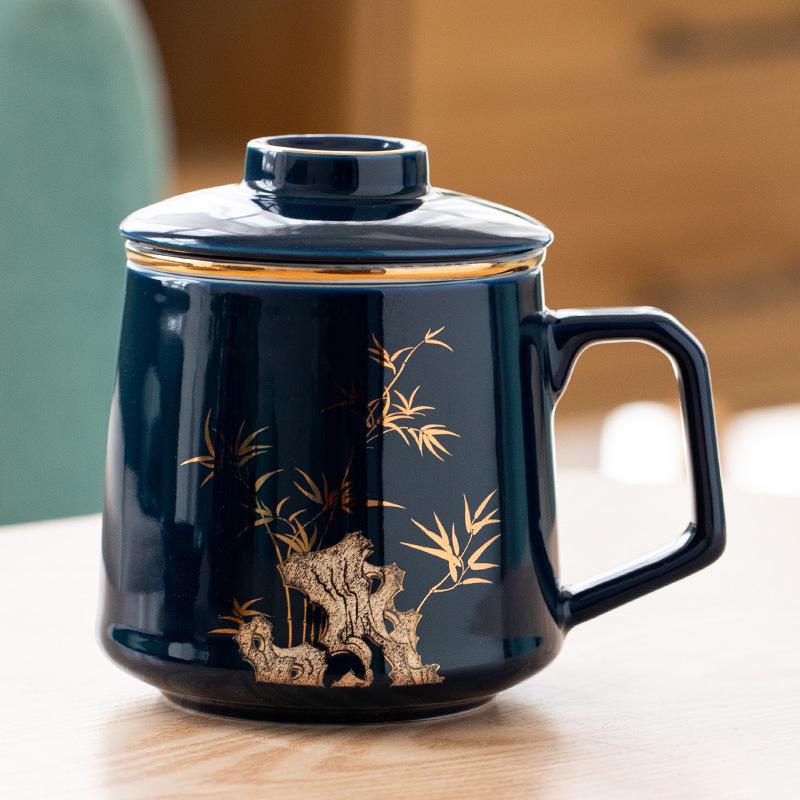 Jilan Ceramic Office Tea Brewing Cup with Lid - Customizable Business Gift