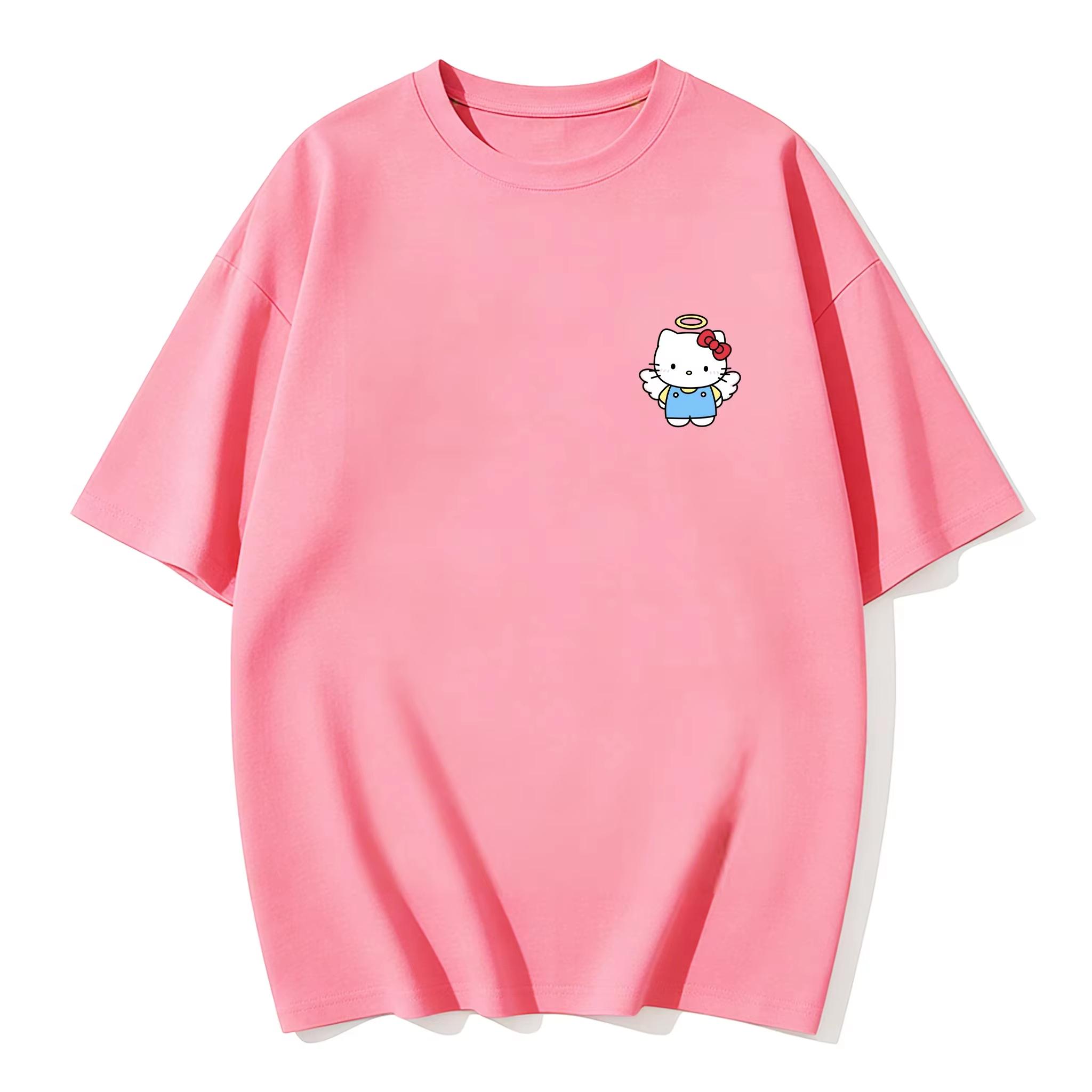 

2026 New Summer HelloKitty Cute Graphic Tee Casual Short Sleeve Cotton Top for Women Girls Kawaii Cartoon Print Streetwear S