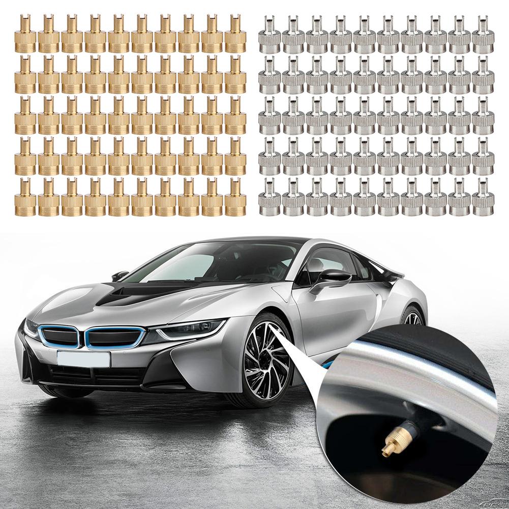 50Pcs Tire Valve Stem Caps Copper Tire Valve Air Dust Cover Stem Caps Universal Slotted Slot Valve Stem Caps for Car Motorcycle