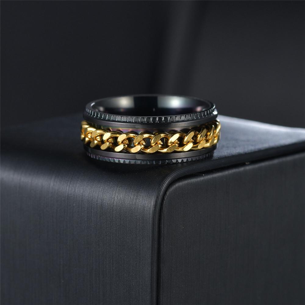 Stainless Steel Anxiety Fidget Spinner Rings for Men Women Rotatable Cuban Chain Punk Rock Anti Stress Jewelry