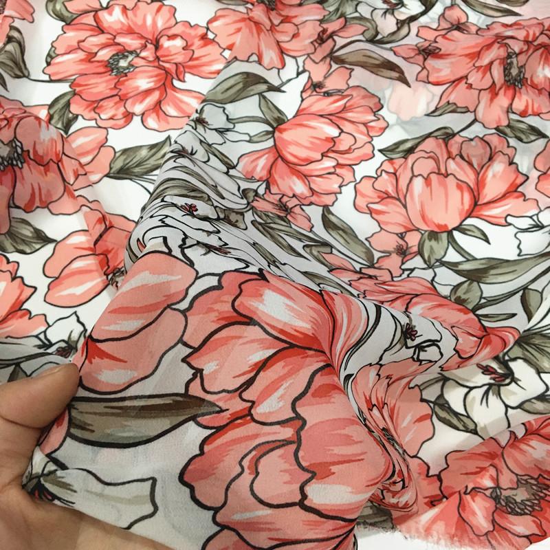 100x150cm Micro-transparent Floral Pearl Chiffon Fabric for Clothes Dress Shirt Diy Sewing Flower Printed Cloth Soft