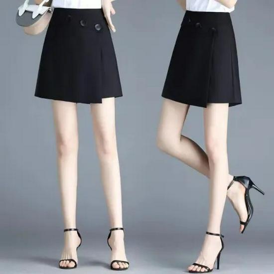 Women's High-Waisted Black Suit Shorts - Korean Style, Slim, Wide-Leg Skirt-Pants for Spring/Summer