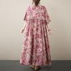 Kurzarm Plus-Size-Baumwolle im Vintage-Stil mit Blumenmuster, neu in Kleidern für Damen, lässiges, lockeres, langes Sommerkleid