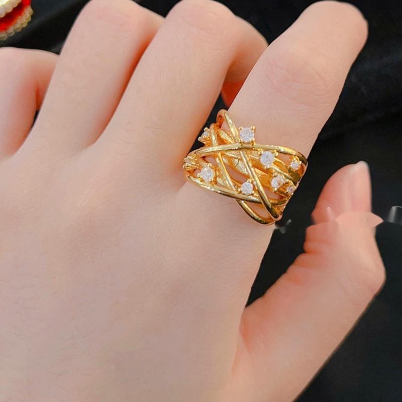 BELLA BOX French Antique Treasure Inlay Drill Glaze Gold Plated Ring Suitable For Women's Daily Party Fashion Jewelry