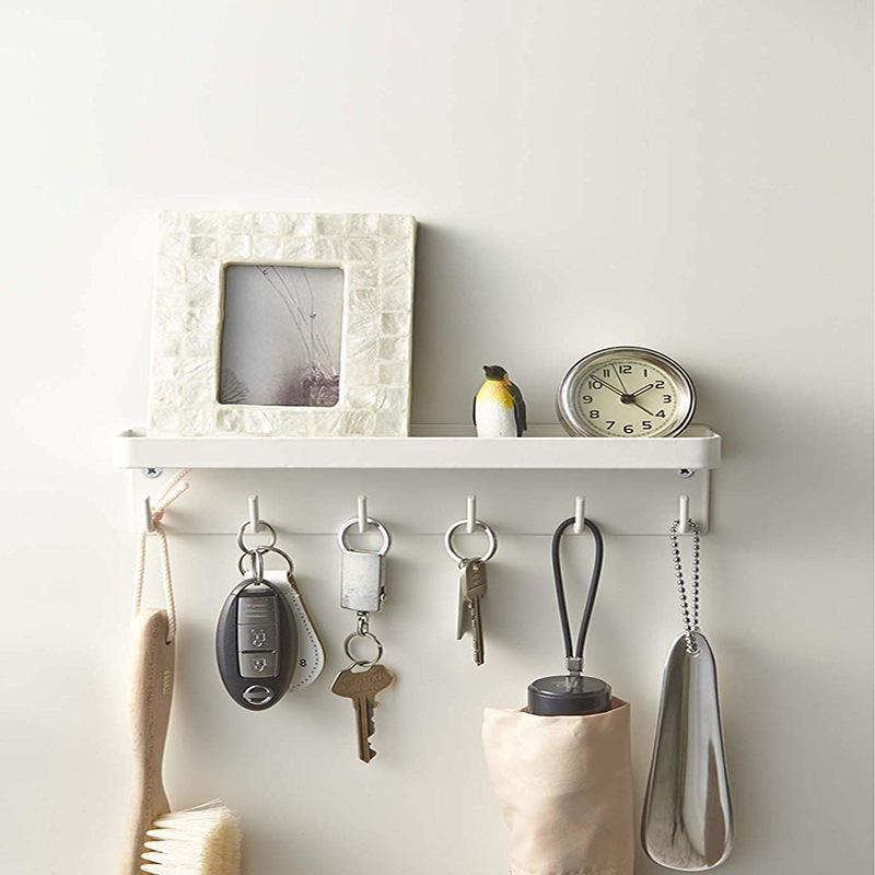 Modern No-Drill Magnetic Key Holder with Six Hooks for Entryway