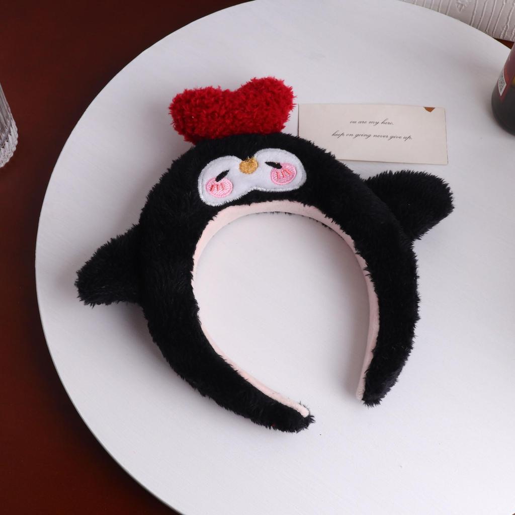 Cute Cartoon Penguin Plush Headband for Women - Fluffy Black, Perfect for Face Washing & Hair Styling In Autumn/Winter