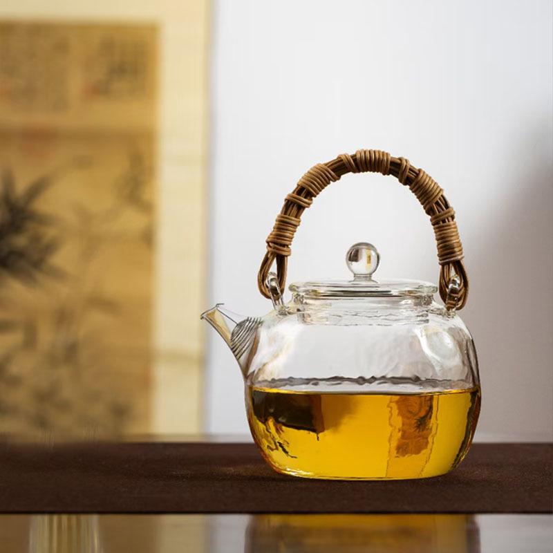 

Japanese Style Glass Teapot Household Kettle Heat-Resistant Natural Rattan Woven Glass Handle Kettle Kung Fu Tea Set