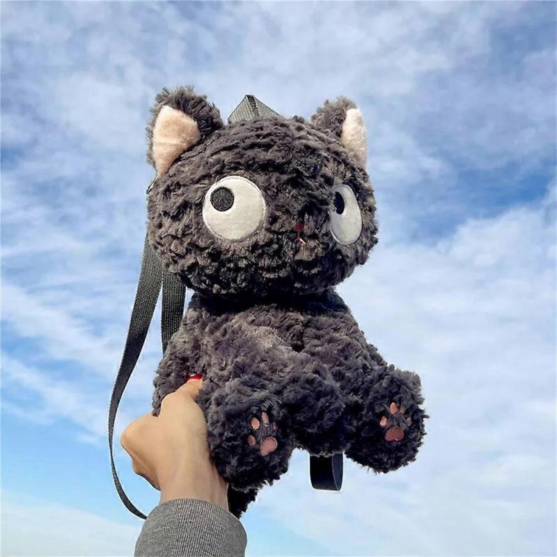 Mini Cute Little Gray Cat Plush Backpack for Women