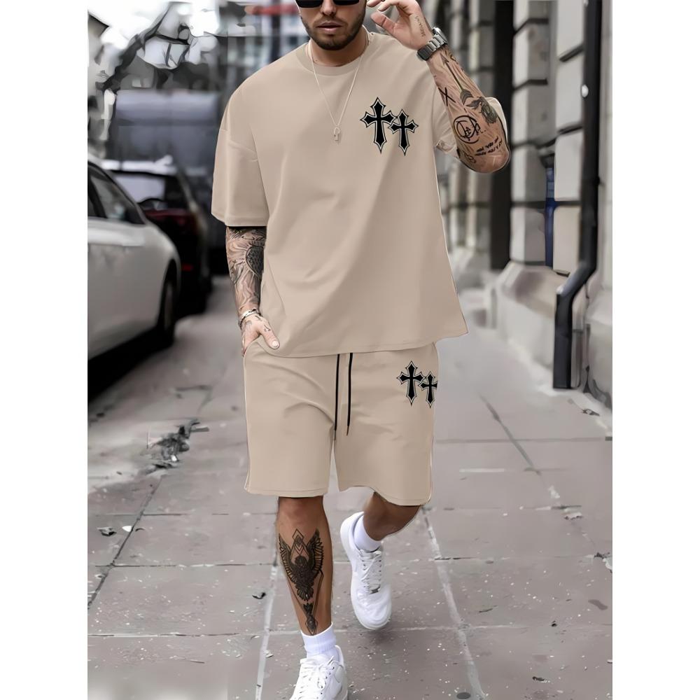 New Men's Summer Two-piece Set Men's T-shirt Top Shorts Set Men's Round Neck T-shirt Loose Casual