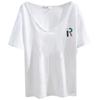 Damska koszulka z dekoltem V, krótkim rękawem, wykonana z bawełny bambusowej - Lato 2025, Styl koreański, Casualowa, Biała baza