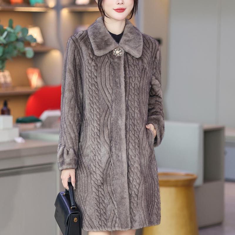 Middle-aged Women's Faux Fur Coat Winter Outerwears Elegant Thick Warm Long Fur Jackets for Women Clothes