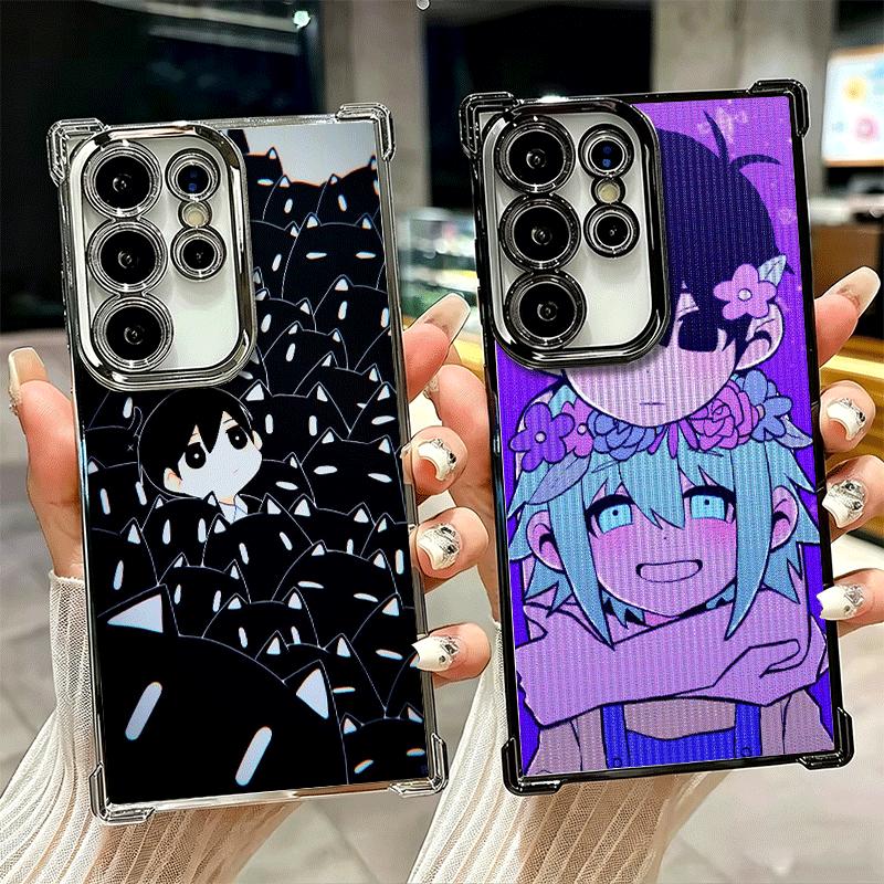 O-Omori Cartoon Game Plating Phone Case For Samsung Galaxy S24 S25 FE S26 Edge S23 Ultra S22 S21 Plus S20 Anti-Fall Airabag Cove