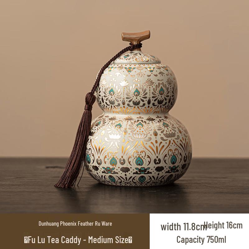 Dunhuang Phoenix Ru Kiln Ceramic Tea Caddy