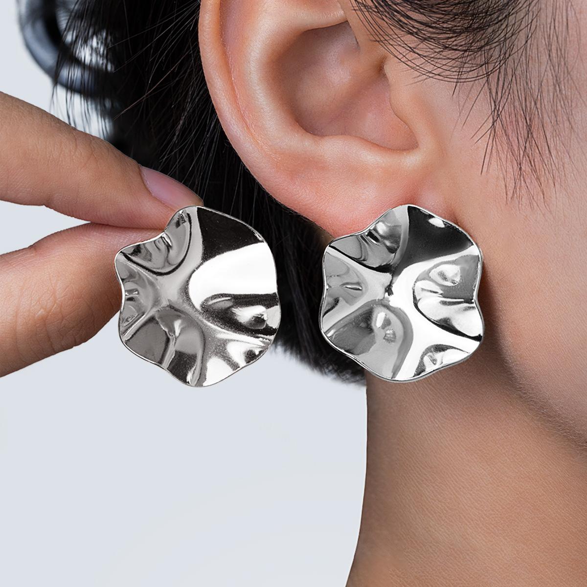 1 pair of exaggerated style pleated iron sheet textured smooth women s earrings with exaggerated personality