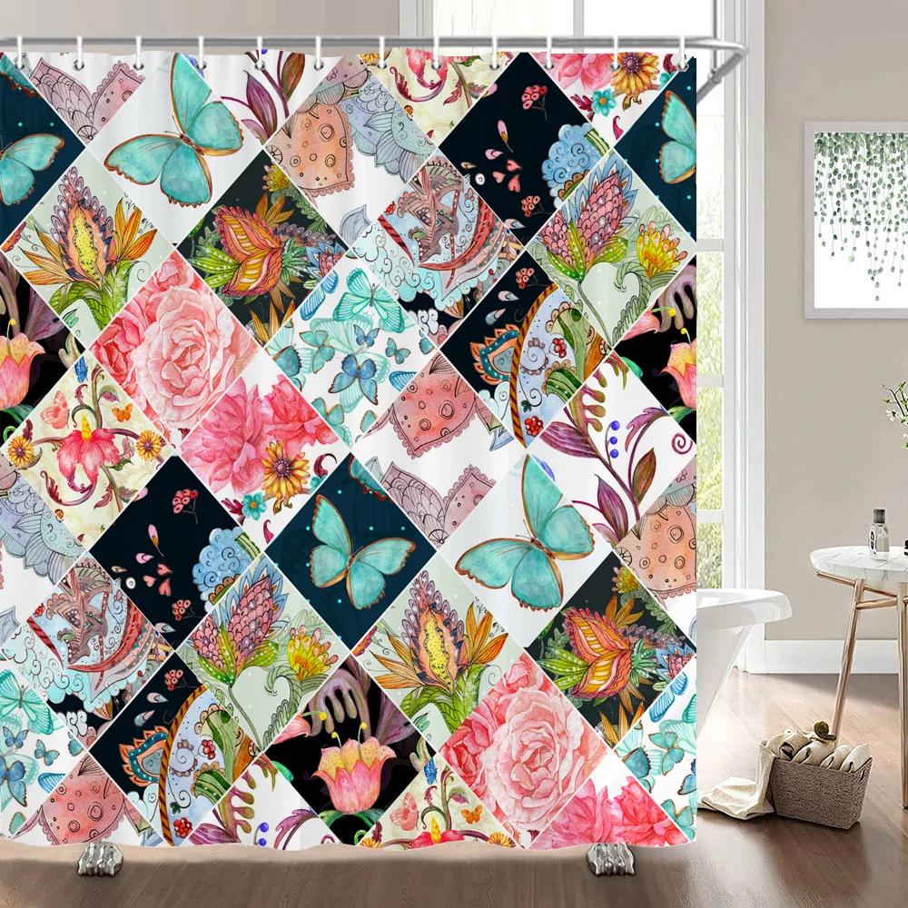 3D Printed Fabric Shower Curtains Fresh Flowers Plant Bath Screens Waterproof Bathroom Decor with 12 Hooks Shower Curtain