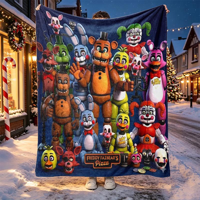 Five Nights At Freddy's Pattern Blanket for Home Decoration, Bed, Sofa, Car Travel, Camping, Suitable for All Seasons, Birthday Christmas Gift