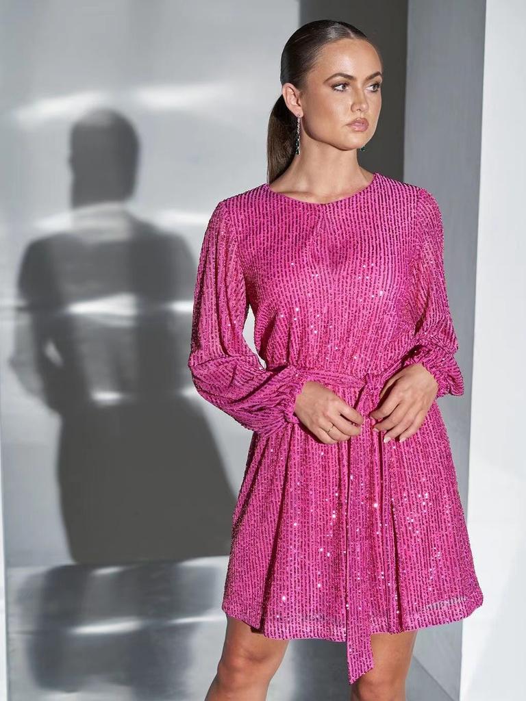 New Festive Party Shiny Sequins Color-Block Slim Fit Dress Mini Cocktail Dress