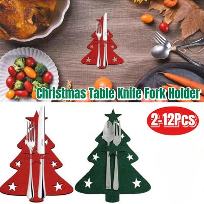Çatal Bıçak Tutucu Bıçak ve Çatal Cep Çantası Çatal Bıçak Kılıfı Yıldız Ağacı Yeni Yıl Partisi Yemek Masası Dekoru Noel Malzemeleri
