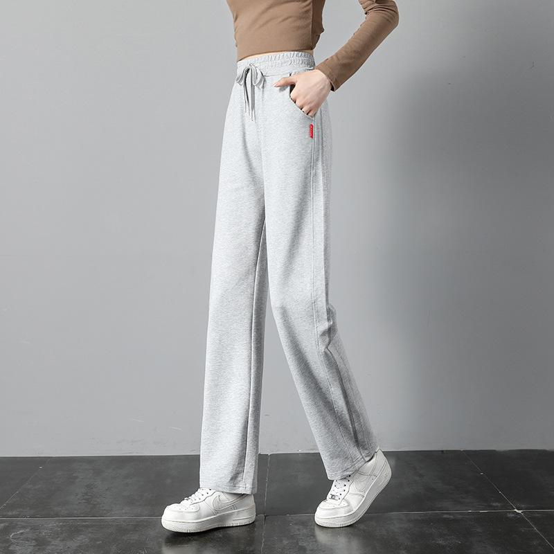 Women's Cotton Drawstring Straight Leg Sweatpants Casual Draped Wide Leg Trousers For Spring Summer