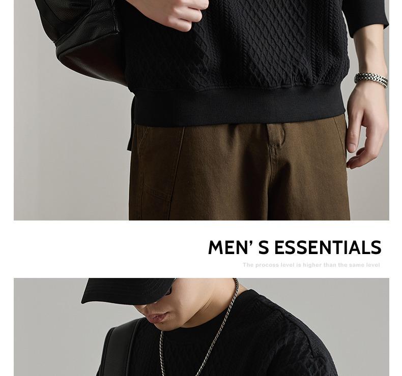 Retro Trendy Textured Jacquard Round Neck Sweatshirt for Men - Loose Fit, Plus Size Friendly, Casual Long Sleeve Top