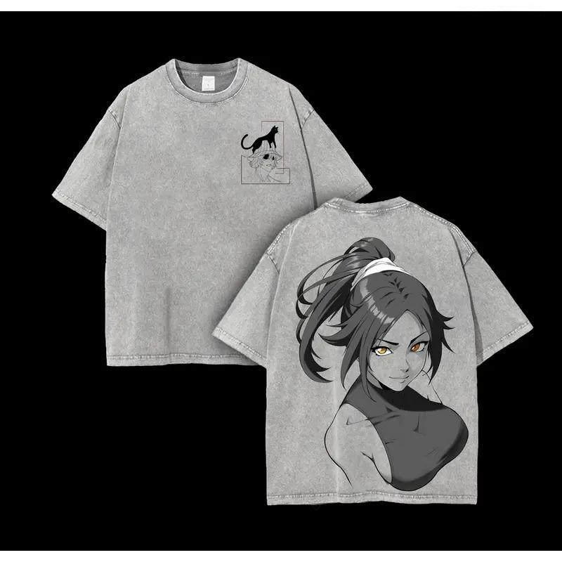 Shihouin Yoruichi BLEACH Anime Graphic T Shirt Men Women Cotton Tshirts Vintage Washed Tee Harajuku Male Casual Loose T-shirt