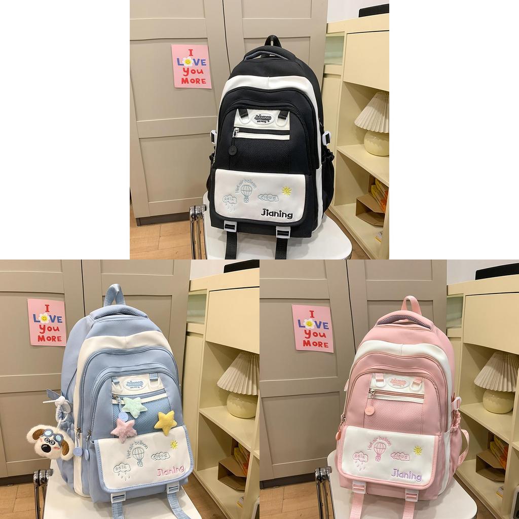Youthful Nylon Student Backpack With Embroidered Design For School Use