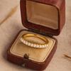 Wedding Engagement Anniversary Promise Gift – Antique Akoya Pearl Band, Yellow Gold Plated Unique Bridal Ring, June Birthstone Jewelry