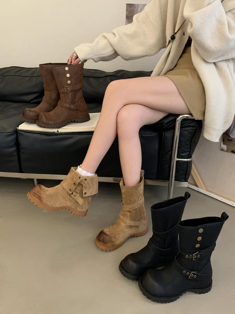 Inner height increase Martin boots women's 2025 autumn and winter new Maillard brown medium tube fashion boots British style two wear short boots