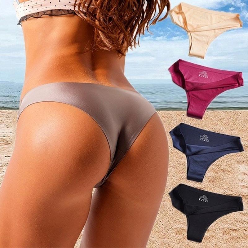 Ledové hedvábné bezešvé kalhotky dámské sportovní kalhotky Sexy pevná tanga