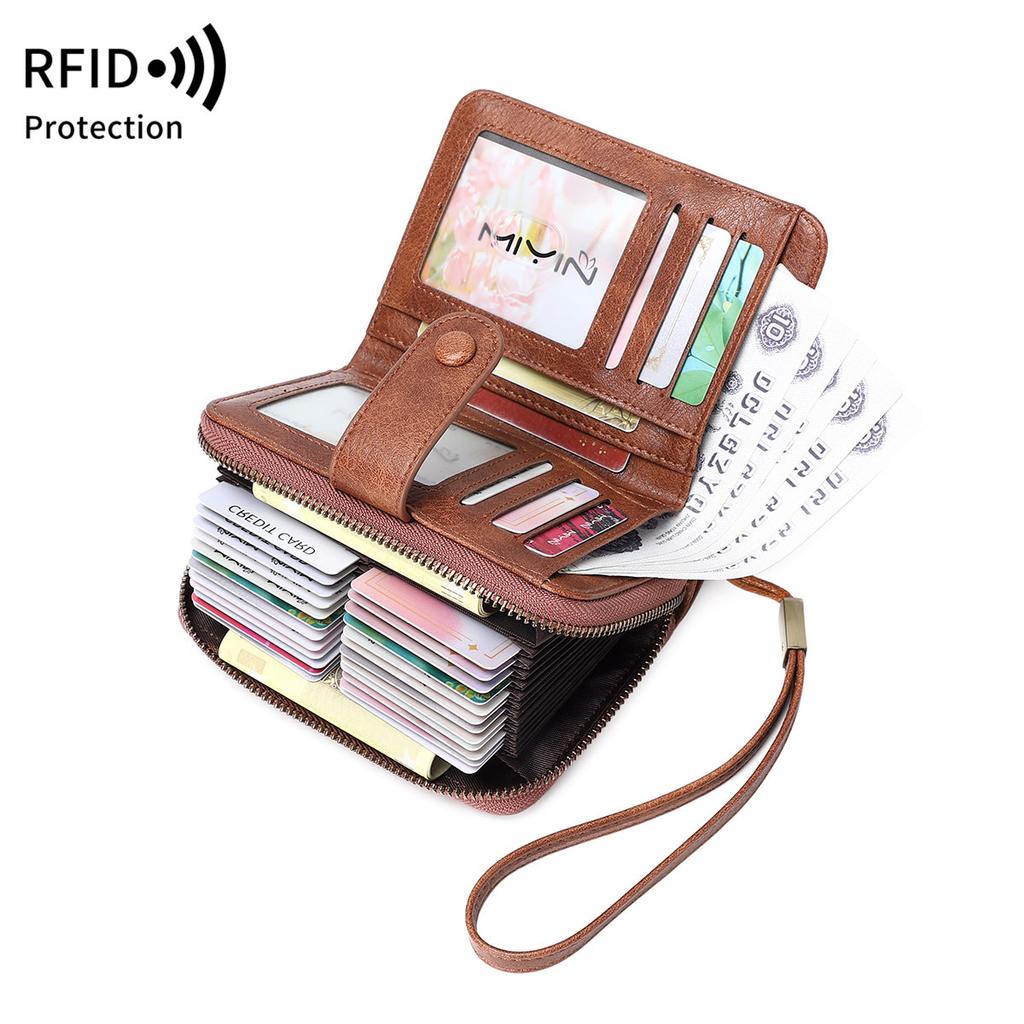 New anti-theft brush women's wallet oil wax leather short wallet retro multi-functional organ card bag