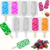 Silicone Ice Cream Maker 4 Cavities Popsicle Mold with Wooden Sticks Oval Cake Chocolate Baking Tools Reusable Dessert Molds