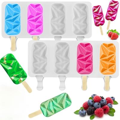 Silikon Eiscremebereiter 4 Mulden Eis am Stiel Form mit Holzstäbchen Oval Kuchen Schokolade Backwerkzeuge Wiederverwendbare Dessertformen