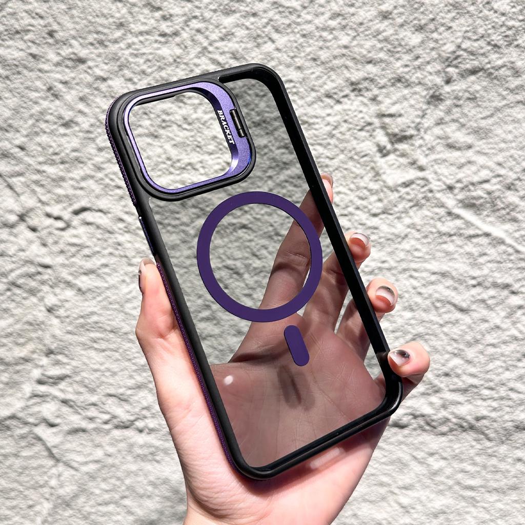 Schwarze transparente Apple IPhone 16 Handyhülle Rutschfest Transparent 15Pro Lidun Zweifarbige Magnetische Hardware Objektivhalter