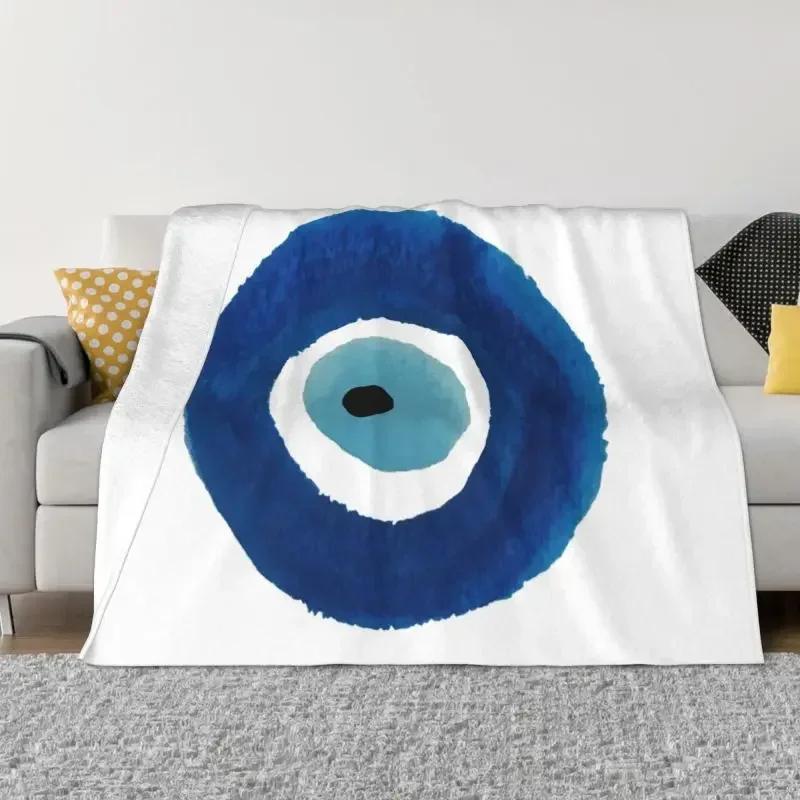 Mediterranean Blue And Gold Evil Eye Blanket Flannel Fleece Warm Hamsa Nazar Amulet Boho Throw Blankets for Home Bed Couch Quilt