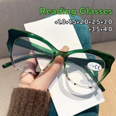 Trendy Polygonal Cat Eye Reading Glasses Punk Blue Light Blocking Full Frame Unisex Eyewear +1 0 To +4 0